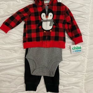 Little boys buffalo plaid hooded outfit